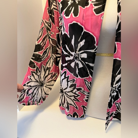 🦋Laura Ashley Womens Silk Jacket, Size M, Pink/Black/White, Beaded, Floral - Picture 3 of 5